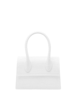 Fashion Smooth Croc Handle Bag 7156 WHITE
